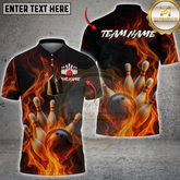 Maxcorners Flaming Strike Bowling Multicolor Customized Name, Team Name 3D Shirts