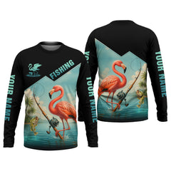 Maxcorners Flamingo Fishing, Hooded UPF Shirt, Funny Fishing Shirt, Men Jersey, Presents For Fishermen