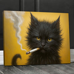 Maxcorners Black Cat Canvas Wall Art, Funny Moody Cat Portrait Poster, Quirky Black Kitty Lover Home Decor Print