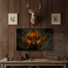 Maxcorners Deer with Forest Triangle Background Wrapped Canvas