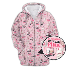 Maxcorners We Wear Pink In October Shirt For Golfer, Pattern Golf Shirt, Breast Cancer Golf Shirt For Women