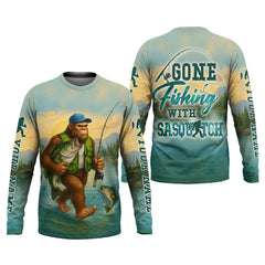 Maxcorners Gone Fishing With Sasquatch, Fishing Shirts, SPF Long Sleeve Shirts, Fishing Shirts For Men