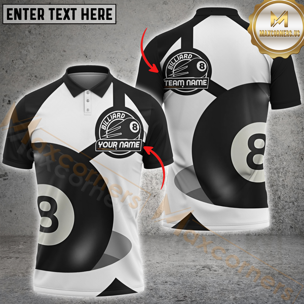 Maxcorners Billiard 8 Ball Black White Geometric Personalized Name 3D Unisex Shirt