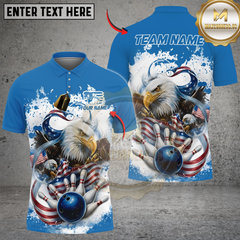 Maxcorners Bowling Eagle Flag Patriot Blue Personalized Name, Team Name 3D Shirt