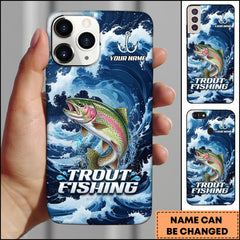 Maxcorners Trout Fishing Blue Water Wave Premium Style Sport Personalized Name Phone Case