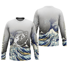 Maxcorners Great Wave Bass Fishing Long Sleeve, Fishing UPF Shirts, Funny Fishing Shirt, Gift For Fisherman