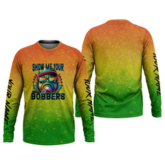Maxcorners Show Me Your Bobbers Shirt, Green Yellow Orange Men Fishing Shirt, Funny Fishing Shirt, SPF Shirt
