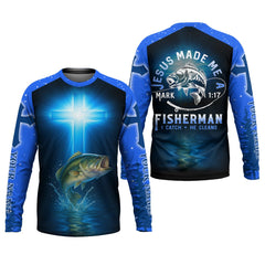 Maxcorners Jesus Made Me A Fisherman SPF Long Sleeve Shirts, Jesus Fishing Shirt, Fishing Shirts For Men