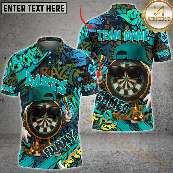 Maxcorners Darts Funny Graffiti Cool Aim Crew Multicolor Customized Name, Team Name 3D Polo Shirt