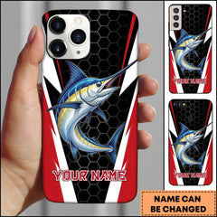 Maxcorners Marlin Honeycomb Pattern Red White Sport Design Personalized Name Phone Case