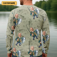Maxcorners Funny Caricature Face Fishing Shirt, Funny Fishing Shirt, SPF Shirt, Fisherman Outfit, Mens Casual Shirts