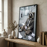 Maxcorners Drunk Raccoon in Office Suit Sitting on Floor with Beer Canvas Wall Art