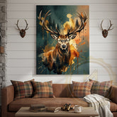 Maxcorners Artistic Stag Canvas - Autumn Watercolor Deer with Pine Trees