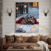 Maxcorners Winter Deer Couple Cozy Snow Scene Personalized Name Canvas
