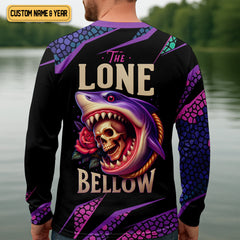 Maxcorners The Lone Below Shark And Skull Purple Fishing Shirt, SPF Shirt For Men, Men's Fishing Shirt