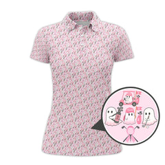 Maxcorners Ghost Of Halloween Pattern Golf Shirt, Funny Breast Cancer Golf Shirt, Ladies Golf Shirts