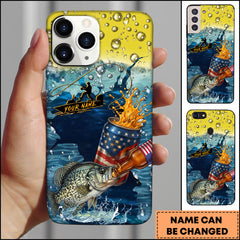 Maxcorners Crappie Fishing Phone Case Beer Splash Fishing Graphic Personalized Name 3D Phone Case