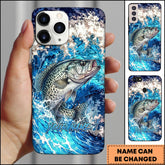 Maxcorners Crappie Jumping Out Of Ocean Wave Blue Splash Art Personalized Name Phone Case