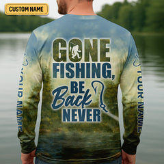 Maxcorners Gone Fishing Be Back Never Sasquatch Fishing SPF Shirt, Performance Fishing Shirts, Men's Fishing Shirt