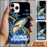 Maxcorners Tuna Splash Water Lightning Stripe Dark Blue Art Golden Line Personalized Name Phone Case