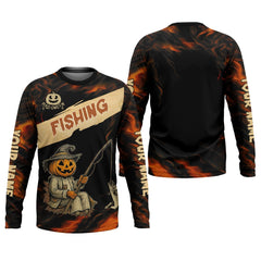 Maxcorners Pumpkin Fishing SPF Shirt, Halloween Fishing Men Jersey, Funny Fishing Shirt, Presents For Fishermen