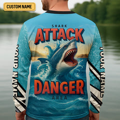 Maxcorners Shark Fishing SPF Shirts, Shark Attack Danger Area Fishing Shirts For Men, Funny Fisherman Gift