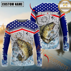 Maxcorners Crappie Fishing American Anchor Compass Lighthouse Graphic Custom Name & Team Name 3D Shirts