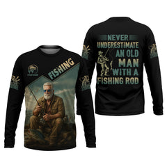 Maxcorners Never Underestimate An Old Man With A Fishing Rod SPF Shirts, Fishing Shirts For Men, Funny Fisherman Gift