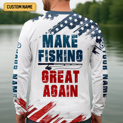 Maxcorners Make Fishing Great Again Patriotic Fishing Shirt, Red White Blue SPF Shirt For Men, Fishing Shirts For Men