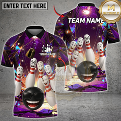 Maxcorners Bowling Cosmic Strike Fun Multicolor Customized Name, Team Name 3D Shirts