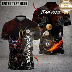 Maxcorners Billiard Ball 8 American Flag Eagle Black Fire Personalized Name Shirt (4 Colors)