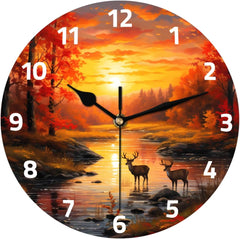 Maxcorners Forest River Sunset - Deer Design Wall Clock, Battery Operated, 10-Inch Quartz Analog Clock, Non-Ticking, for Bedroom, Kids Room, Living Room, Classroom Decor TU3012