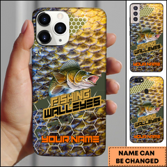 Maxcorners Walleye Fishing Honeycomb Scale Pattern Personalized Name 3D Phone Case
