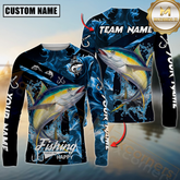 Maxcorners Tuna Fishing Blue Smoke Sun Protection Personalized Name,Team Name 3D Long Sleeve Shirt