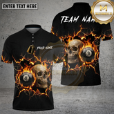 Maxcorners Billiards Shirt Flaming 8 Ball Skull Black Multicolor Options Personalized Name, Team Name 3D Shirt (4 Colors)