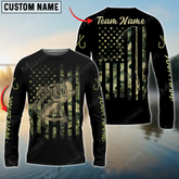 Maxcorners Bass Fishing Camo American Flag Personalized Name, Team Name 3D Long Sleeve Shirt