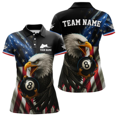 Maxcorners American Flag Eagle 8 Ball Mens Billiard Polo & 1/4 Zip Custom Patriotic Team Billiard Pool Jersey LM064