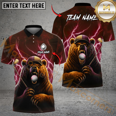 Maxcorners Thunder Bear Golf Polo Shirt, Customized Name & Team Name 3D Shirts (4 Colors)