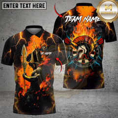 Maxcorners Darts Spartan Lightning Flame Personalized Name, Team Name Shirt (4 Colors)