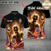 Maxcorners Billiard Pool 8 Ball Flaming Skeleton Personalized Name Men And Women 3D Polo Shirt Custom Billiard Team Jersey (4 Colors)