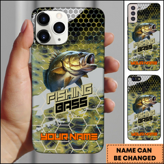 Maxcorners Bass Fishing Honeycomb Scale Pattern Personalized Name 3D Phone Case