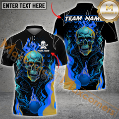 Maxcorners Skull Ball Flame Bowling Jersey Multicolor Option Customized Name, Team Name 3D Polo Shirt