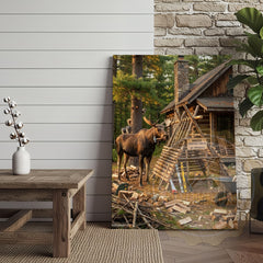 Maxcorners Moose Canvas Construction Site Funny Builder Canvas Wall Art