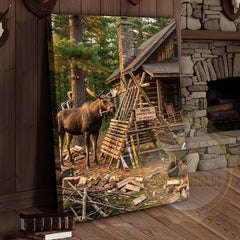 Maxcorners Moose Canvas Construction Site Funny Builder Canvas Wall Art