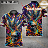 Maxcorners Bowling Skull Vintage Graffiti Multicolor Customized Name, Team Name 3D Polo Shirt