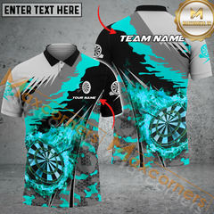 Maxcorners Darts Fire Flame Paint Splash Mutilcolor Options Personalized Name, Team Name 3D Polo Shirt