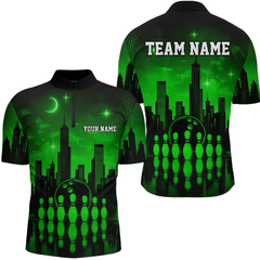 Maxcorners Green Bowling Custom Men Bowling Shirt Polo & Quarter-Zip Bowling Team Jerseys LM0705