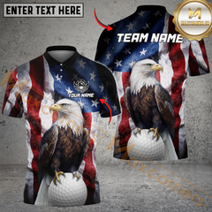 Maxcorners Patriotic Eagle Golf Polo Shirt, Custom Name & Team Name 3D Shirts