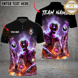 Maxcorners Billiard Pool 8 Ball Flaming Skeleton Personalized Name Men And Women 3D Polo Shirt Custom Billiard Team Jersey (4 Colors)