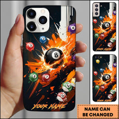 Maxcorners Billiards Orange Splash White Stripe 8 Ball Personalized Name Phone Case